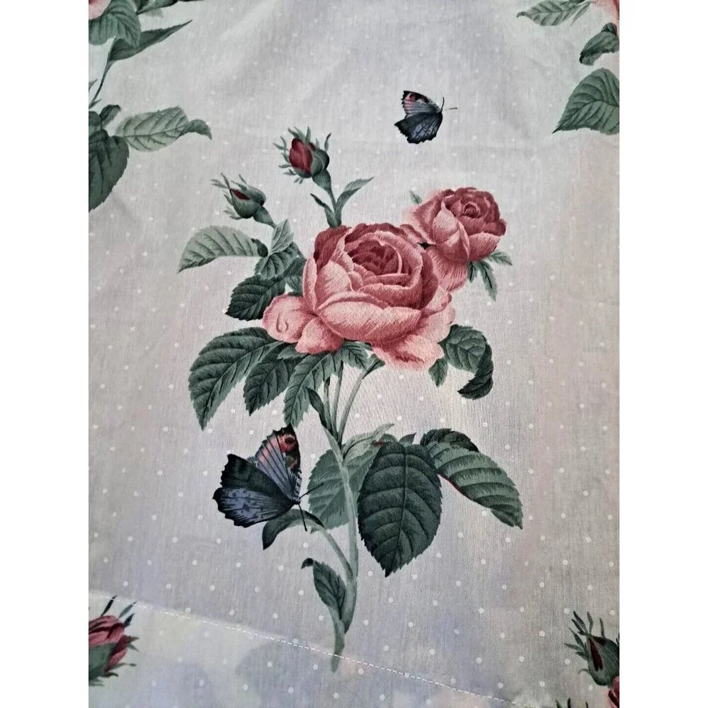 Westpoint Curtain Panel Pink Roses Swiss Dot Angled Cottage Shabby Chic 56x48